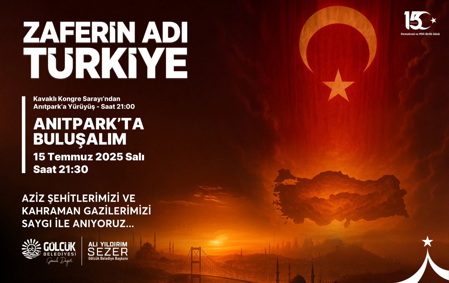 GLCK 15 TEMMUZDA ANITPARKTA TEK YREK OLACAK